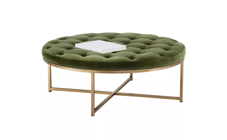 104476 ENDALL ENDALL OTTOMAN - ROUND - FOREST GREEN
