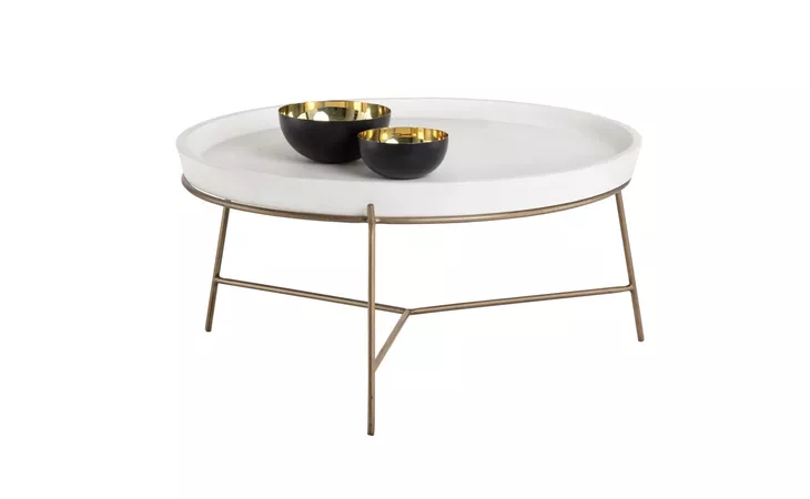 103331 REMY REMY COFFEE TABLE - ANTIQUE BRASS - WHITE