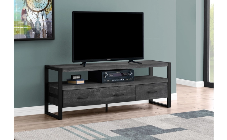 I2823 TV STAND - 60 L - BLACK RECLAIMED WOOD-LOOK - 3 DRAWERS MONARCH SPECIALTIES  I2823