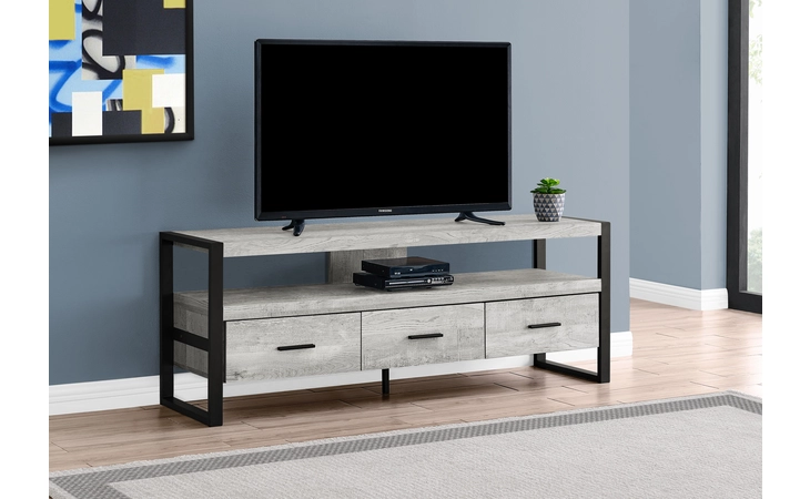 I2821 TV STAND - 60 L - GREY RECLAIMED WOOD-LOOK - 3 DRAWERS MONARCH SPECIALTIES  I2821