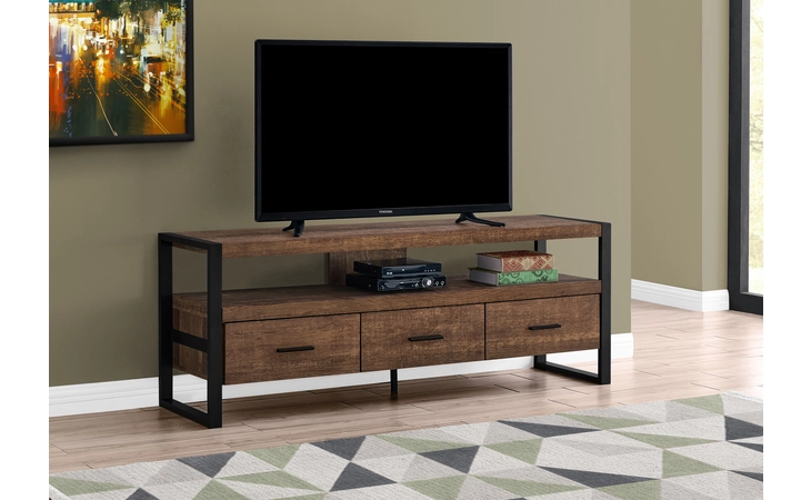 I2820 TV STAND - 60 L - BROWN RECLAIMED WOOD-LOOK - 3 DRAWERS MONARCH SPECIALTIES  I2820