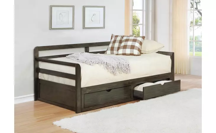 305706  SORRENTO 2-DRAWER TWIN DAYBED WITH EXTENSION TRUNDLE GREY