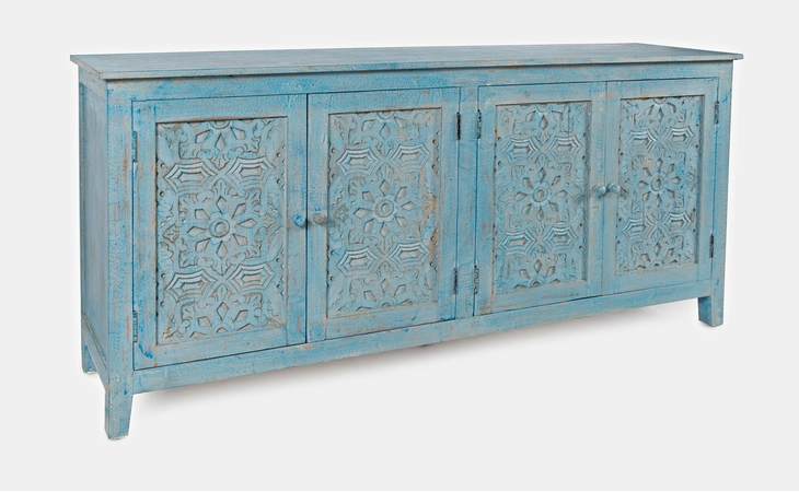 DARK RUSTIC PRAIRIE FINISH CHLOE HAND CARVED ACCENT CABINET W/ 4 DOORS DARK RUSTIC PRAIRIE FINISH JOFRAN  1730-5770