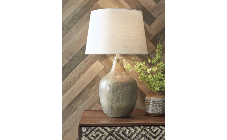 Mari GLASS TABLE LAMP (1/CN) ASHLEY Gray/Gold Finish L430664