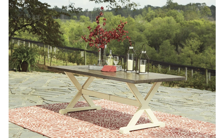 Preston Bay RECT DINING TABLE W/UMB OPT ASHLEY Antique White P460-625