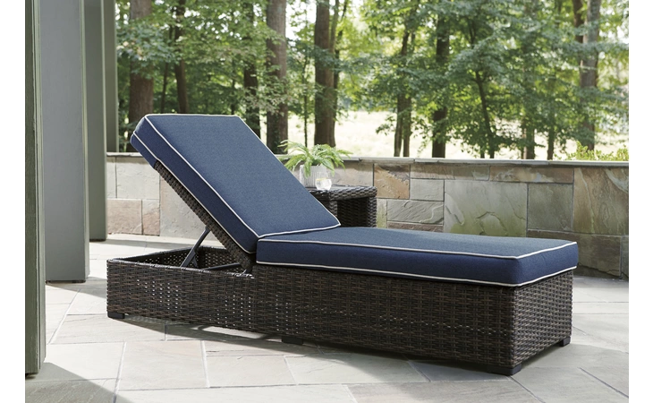 Grasson Lane CHAISE LOUNGE WITH CUSHION ASHLEY Brown/Blue P783-815