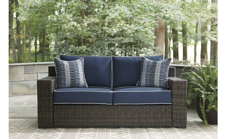 Grasson Lane LOVESEAT W/CUSHION ASHLEY Brown/Blue P783-835
