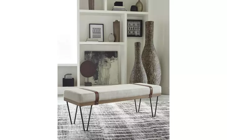 910258  UPHOLSTERED BENCH BEIGE AND BLACK