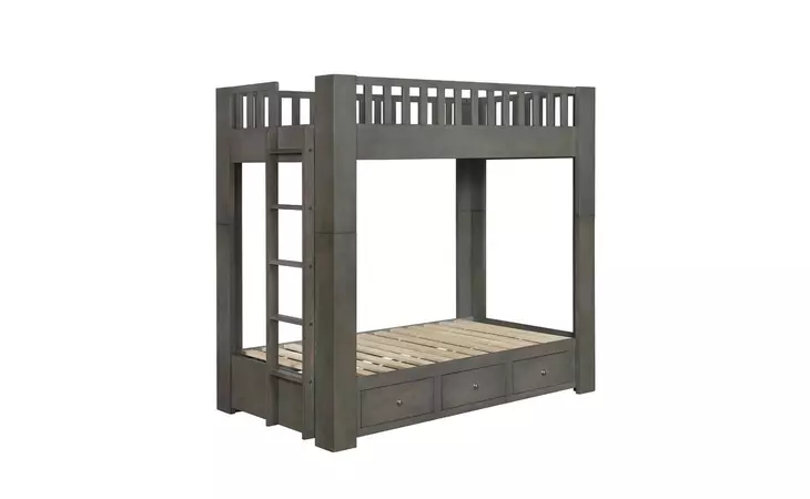 461308  WENCO TWIN/TWIN BUNK BED WITH 3-DRAWER STORAGE ANTIQUE GREY