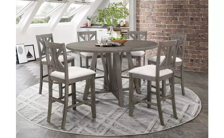 109858  ATHENS ROUND COUNTER HEIGHT TABLE WITH DROP LEAF BARN GREY