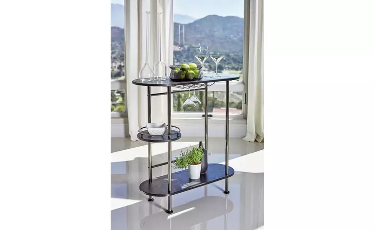 182527  3-TIER BAR UNIT BLACK NICKEL AND BLACK OAK