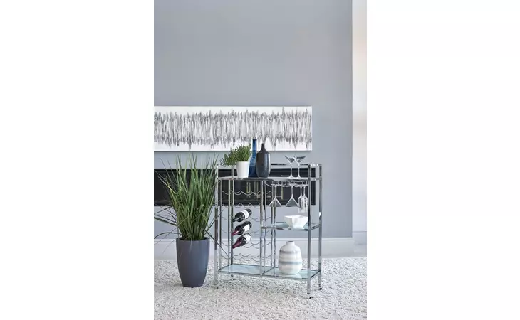181370 GLASS SHELF SERVING CART WITH CASTERS CHROME COASTER  181370