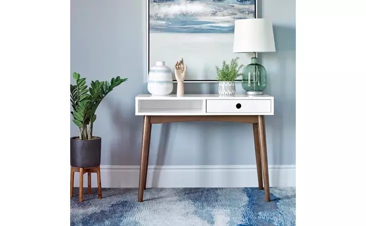 801931 BRADENTON 1-DRAWER WRITING DESK WHITE AND WALNUT COASTER  801931