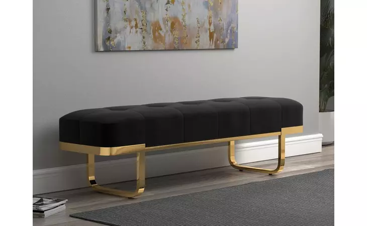 910252 TUFTED UPHOLSTERED BENCH BLACK AND BRASS COASTER  910252