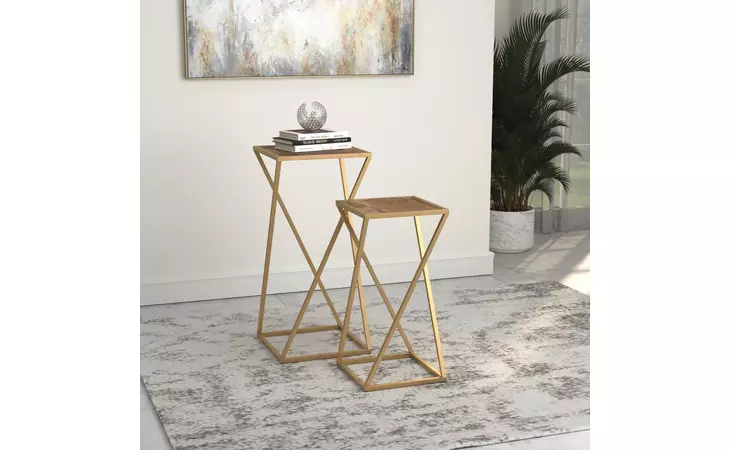 931232  2-PIECE SQUARE NESTING TABLE WEATHERED NATURAL AND GOLD