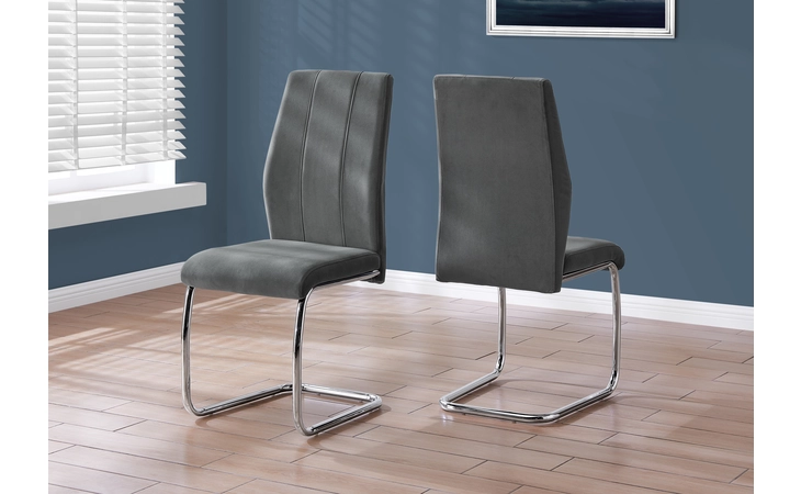 I1068  DINING CHAIR - 2PCS - 39 H - DARK GREY VELVET - CHROME