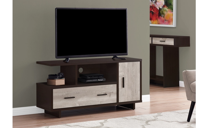 I2805 TV STAND - 48 L - ESPRESSO - TAUPE RECLAIMED WOOD-LOOK MONARCH SPECIALTIES  I2805