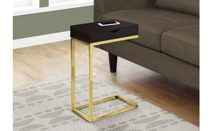 I3236 ACCENT TABLE - ESPRESSO / GOLD METAL WITH A DRAWER MONARCH SPECIALTIES  I3236