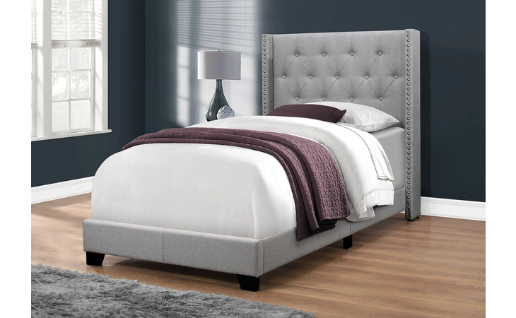 I5984T BED - TWIN SIZE / GREY LINEN WITH CHROME TRIM MONARCH SPECIALTIES  I5984T