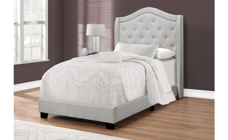 I5985T BED - TWIN SIZE - LIGHT GREY VELVET WITH CHROME TRIM MONARCH SPECIALTIES  I5985T