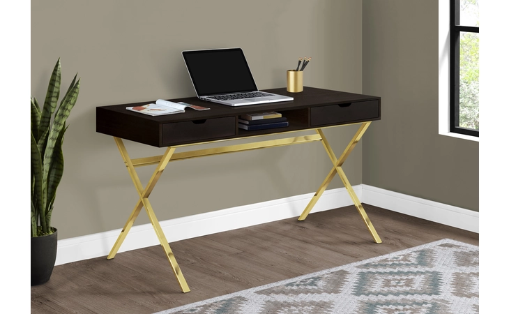 I7210 COMPUTER DESK - 48 L - ESPRESSO - GOLD METAL MONARCH SPECIALTIES  I7210