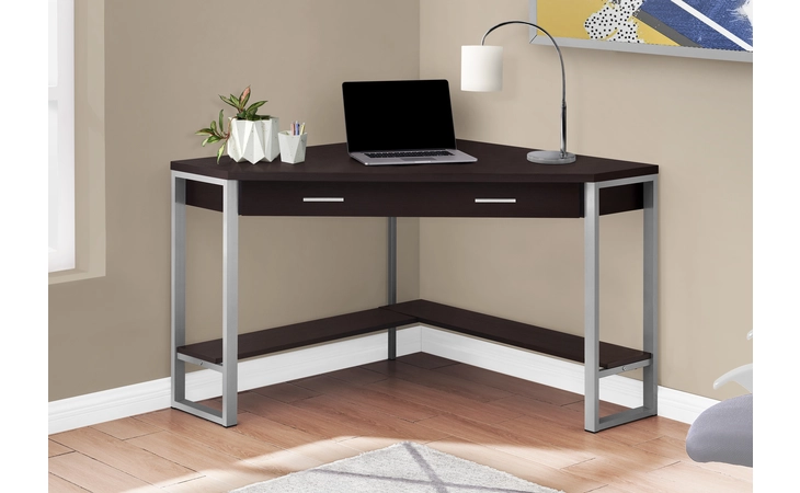 I7502 COMPUTER DESK - 42 L - ESPRESSO CORNER - SILVER METAL MONARCH SPECIALTIES  I7502