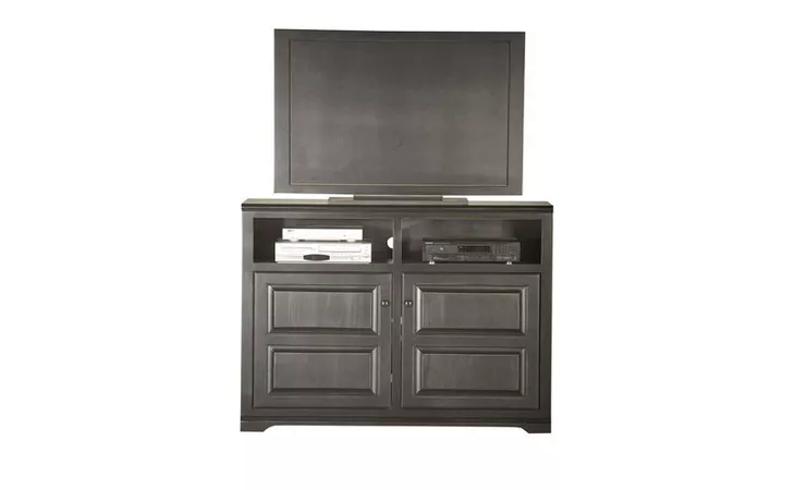 92559 55 ENTERTAINMENT CONSOLE, 2 RAISED PANEL DOORS, 1 FIXED WOOD SHELF, DECORATIVE MOLDING, PLAIN BASE*GLASS*NG*FINSISH*BK, SW, WH EAGLE  92559