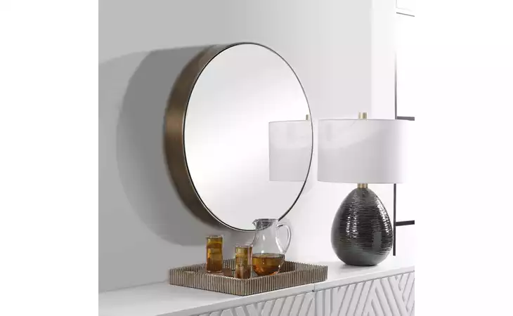 09617  COULSON ROUND MIRROR, BRASS