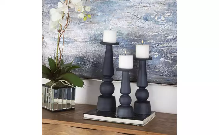 17779 CASSIOPEIA CANDLEHOLDERS, MIDNIGHT BLUE, S/3 UTTERMOST  17779