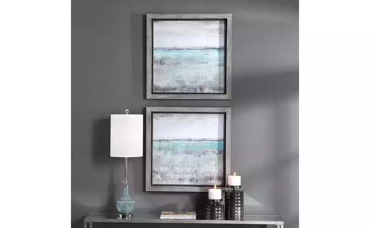 51114  AQUA HORIZON FRAMED PRINTS, S/2