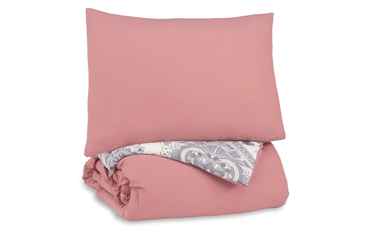 Avaleigh TWIN COMFORTER SET ASHLEY Pink/White/Gray Q702001T
