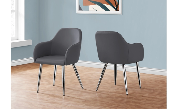 I1192 DINING CHAIR - 2PCS - 33 H - GREY LEATHER-LOOK - CHROME MONARCH SPECIALTIES  I1192