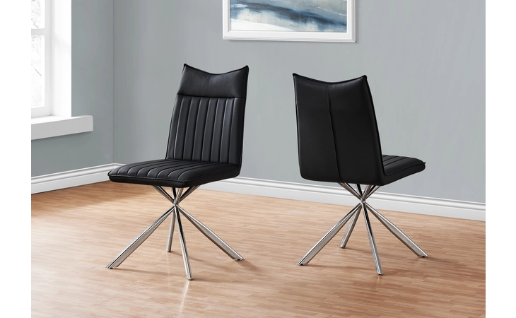 I1213  DINING CHAIR - 2PCS - 36 H - BLACK LEATHER-LOOK - CHROME