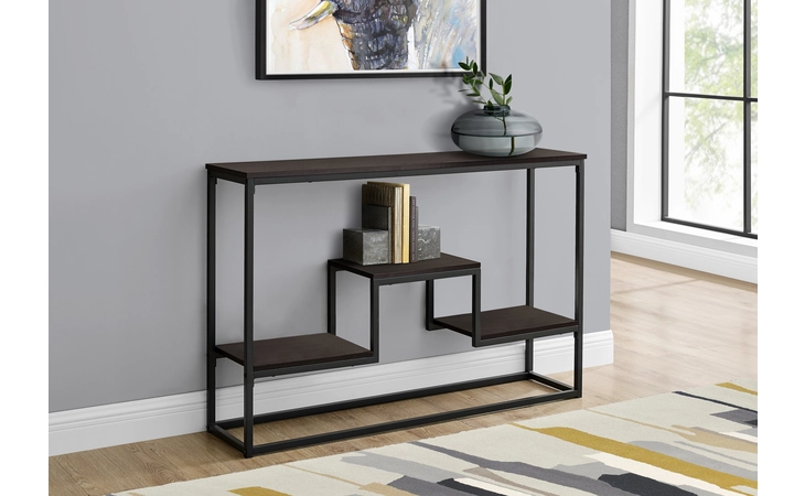 I3582 ACCENT TABLE - 48 L - ESPRESSO - BLACK METAL HALL CONSOLE MONARCH SPECIALTIES  I3582