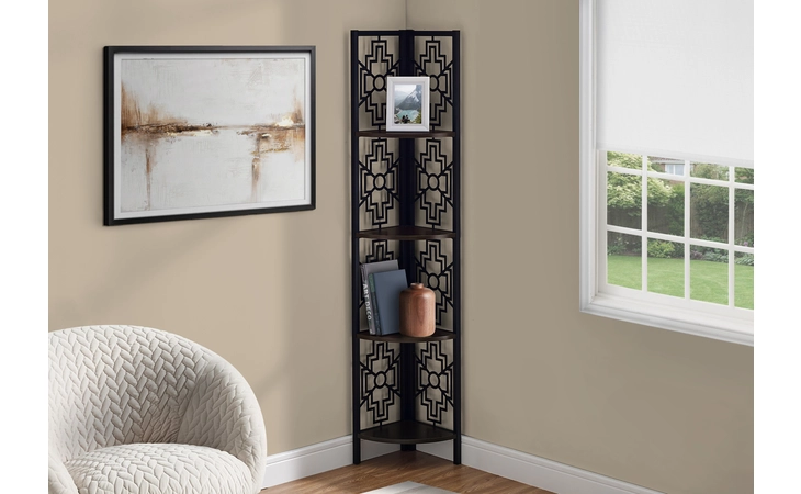 I3622 BOOKCASE - 62 H - ESPRESSO - BLACK METAL CORNER ETAGERE MONARCH SPECIALTIES  I3622