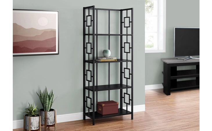 I3615 BOOKCASE - 62 H - BLACK - BLACK METAL ETAGERE MONARCH SPECIALTIES  I3615
