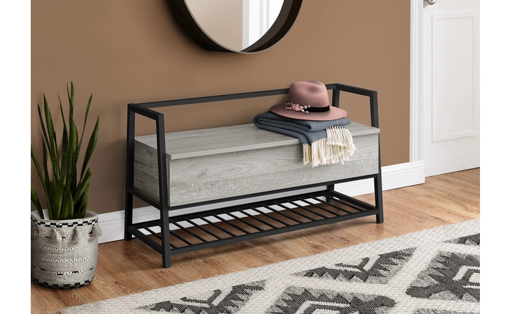 I4500 BENCH - 42 L - GREY STORAGE - BLACK METAL MONARCH SPECIALTIES  I4500