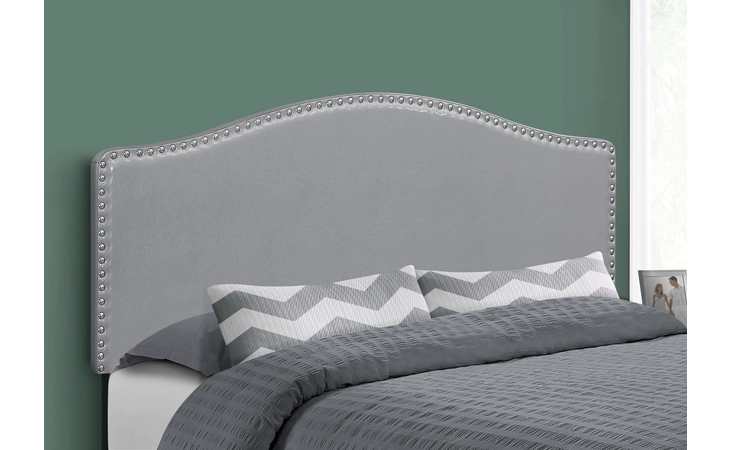 I6011Q BED - QUEEN SIZE / GREY LEATHER-LOOK HEADBOARD ONLY MONARCH SPECIALTIES  I6011Q