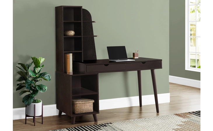 I7096 COMPUTER DESK - 55 L - ESPRESSO WITH BOOKCASE MONARCH SPECIALTIES  I7096