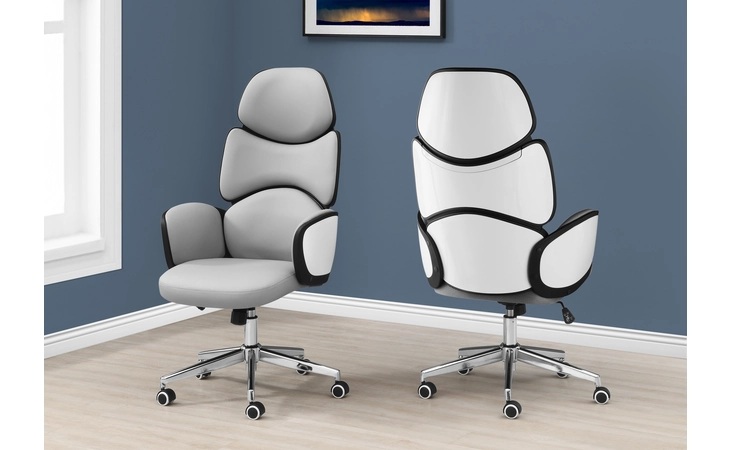 I7322  OFFICE CHAIR - GREY LEATHER-LOOK / HIGH BACK EXECUTIVE