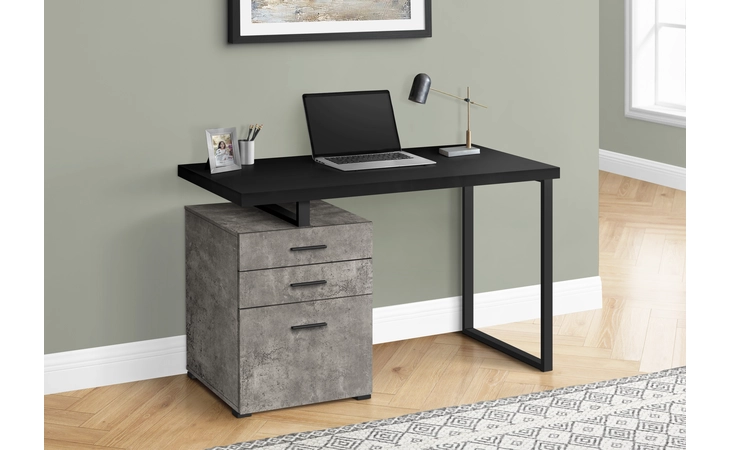 I7647  COMPUTER DESK - 48 L - BLACK - CONCRETE- BLACK METAL- L-R