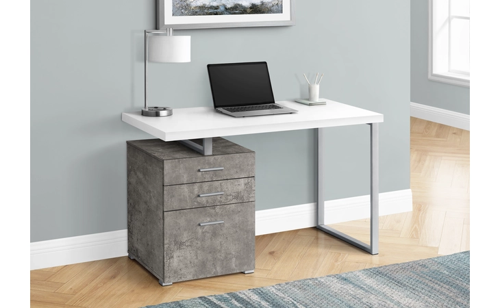 I7648  COMPUTER DESK - 48 L - WHITE- CONCRETE- SILVER METAL- L-R