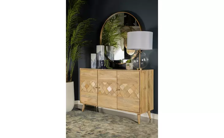 953460  CHECKERED PATTERN 3-DOOR ACCENT CABINET NATURAL