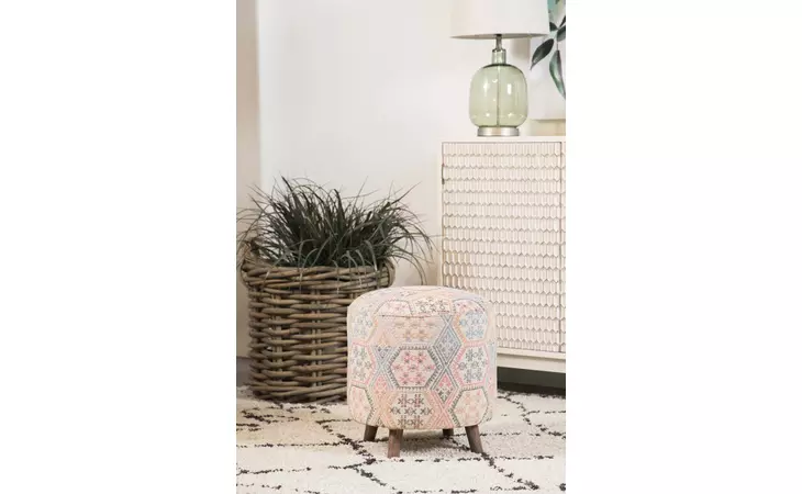 915150  IKAT PATTERN ROUND ACCENT STOOL MULTI-COLOR