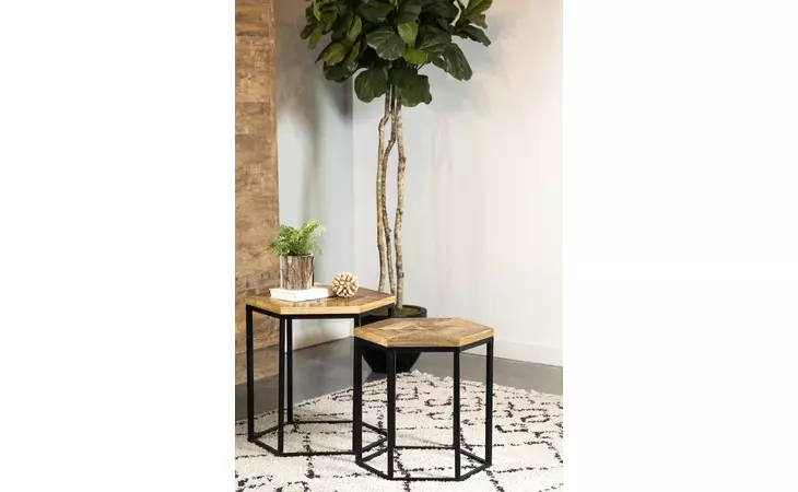 935844  2-PIECE HEXAGON NESTING TABLES NATURAL AND BLACK