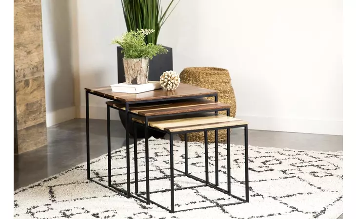 931182  3-PIECE SQUARE NESTING TABLES NATURAL AND BLACK