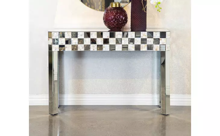952859  CHECKER PATTERN RECTANGULAR CONSOLE TABLE SILVER