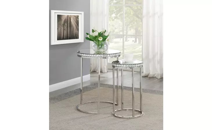930227  BLEKER 2-PIECE ROUND NESTING TABLE SILVER