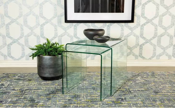 935868  2-PIECE GLASS NESTING TABLES CLEAR