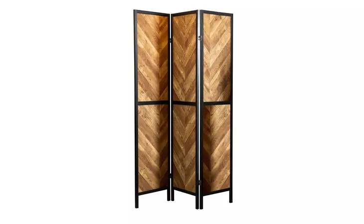 962922  HERRINGBONE PATTERN 3-PANEL SCREEN RUSTIC TOBACCO AND BLACK